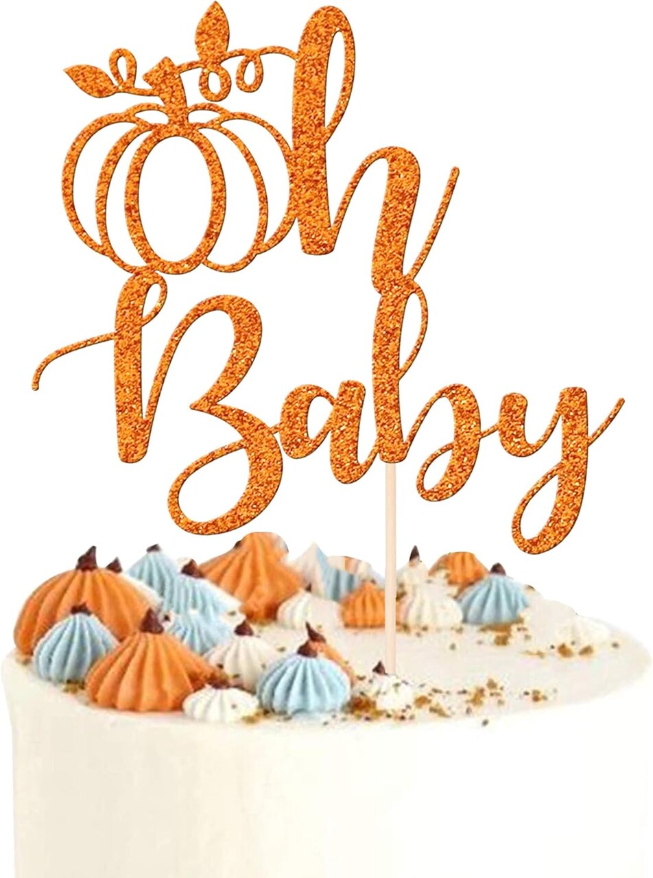 1 PCS Pumpkin Oh Baby Cake Topper Glitter Fall Theme Pumpkin Baby 5.8"W x 8.6"H